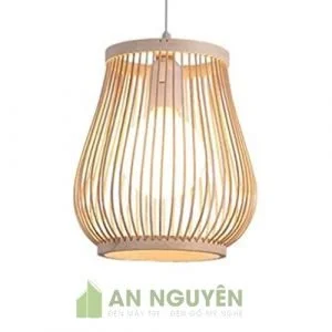 Đèn mây tre hình cái lồng chim dưới ánh sáng vàng trang trí siêu dễ thương