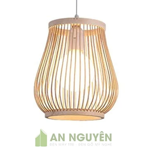 Đèn mây tre hình cái lồng chim dưới ánh sáng vàng trang trí siêu dễ thương
