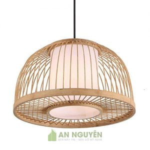 Đèn Mây Tre Nửa Cầu Lồng Vải Phi 30 Cao 23cm Thả Bàn Ăn