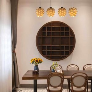 Đèn gỗ hình quả thông trang trí nhà hàng, homestay, phòng khách TPHCM