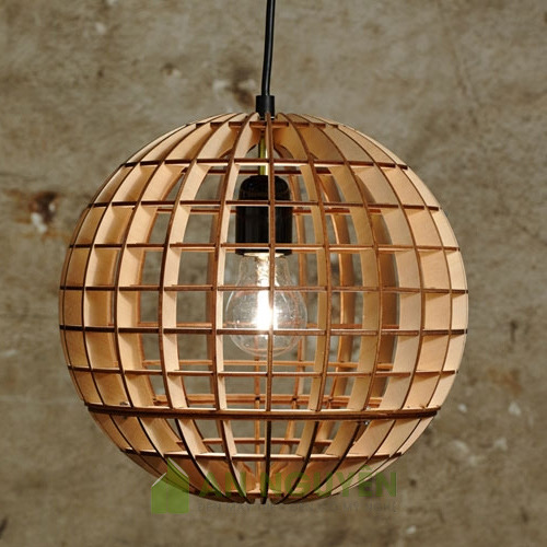 Đèn Gỗ: Mẫu đèn gỗ hình quả cầu thả trần trang trí phòng khách TPHCM