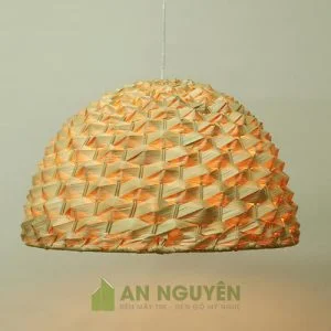 Đèn mây tre hình cái thúng úp ngược họa tiết nhấp nhô gợn sóng (3)