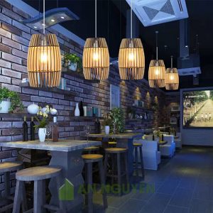 Đèn gỗ hình thùng rượu gỗ trang trí quán ăn, quán cafe, phòng khách