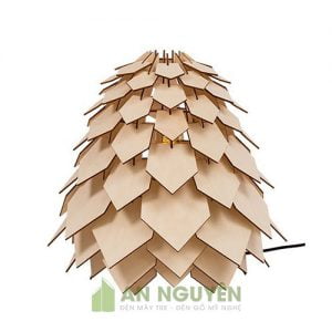 Đèn thả gỗ trang trí hình quả thông lá nhọn