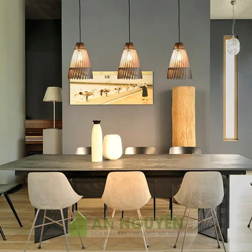 Đèn gỗ: Mẫu đèn gỗ thả trần hình nơm cá trang trí phòng khách DG040