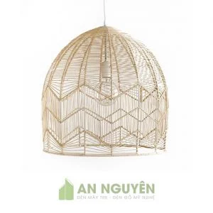 Đèn Mây Tre: Mẫu đèn mây đan trên thân sắt thả trần trang trí quán cafe