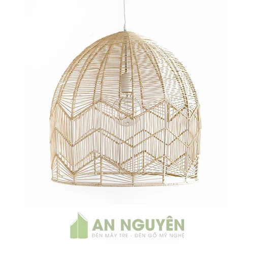 Đèn Mây Tre: Mẫu đèn mây đan trên thân sắt thả trần trang trí quán cafe