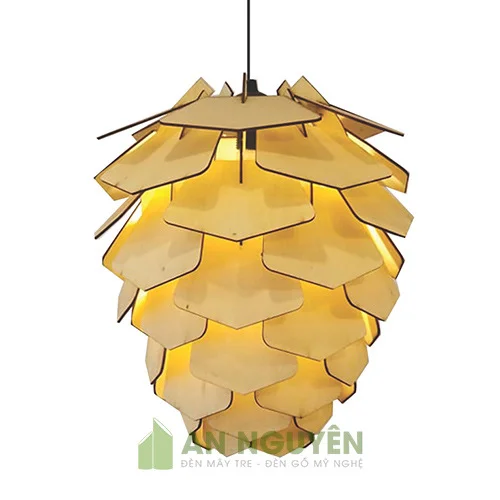 Đèn Gỗ: Mẫu đèn gỗ trả trần quả thông lá kiểu DG024