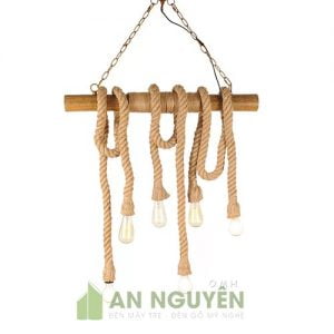 Đèn Thả: Bộ đèn thả bằng tre thả trần quấn dây thừng 6 đui đèn Vintage