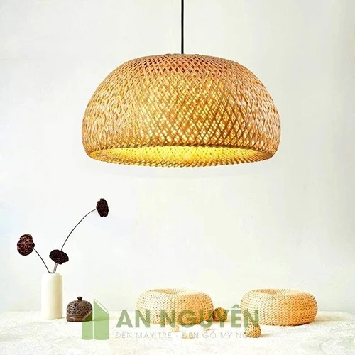 Đèn Mây Tre: Mẫu đèn mây tre 2 lớp Fi 30 H 18 trang trí nhà hàng, quán ăn