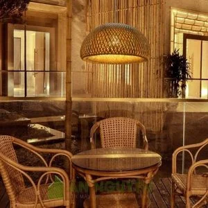 Đèn Mây Tre: Mẫu đèn mây tre 2 lớp Fi 30 H 18 trang trí nhà hàng, quán ăn