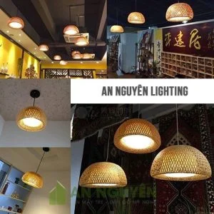 Đèn Mây Tre: Mẫu đèn mây tre 2 lớp Fi 30 H 18 trang trí nhà hàng, quán ăn