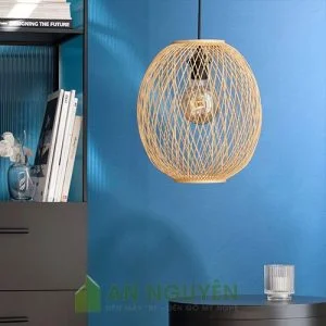 Đèn Mây Tre: Mẫu đèn tre đan chéo dáng lồng tròn Phi 30 H 33cm
