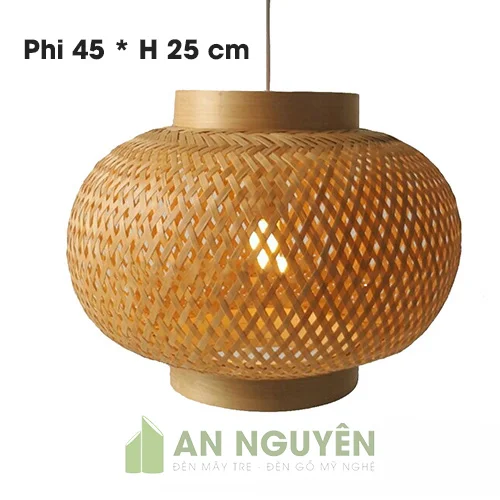 Đèn Mây Tre: Mẫu đèn lồng tre đan 1 lớp 2 vành phi 45 cao 25 cm