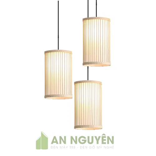 Đèn thả mây tre trang trí, đèn mây tre trang trí hcm, đèn tre lồng vải, đèn tre hình trụ lồng vải