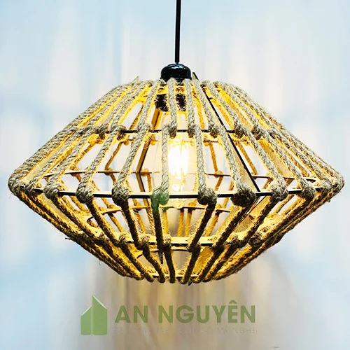 Đèn Gỗ: Mẫu đèn gỗ decor quấn dây thừng kiểu phi thuyền