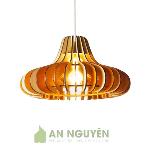 Đèn Gỗ: Mẫu đèn gỗ thả trần nhỏ nhắn trang trí bàn ăn