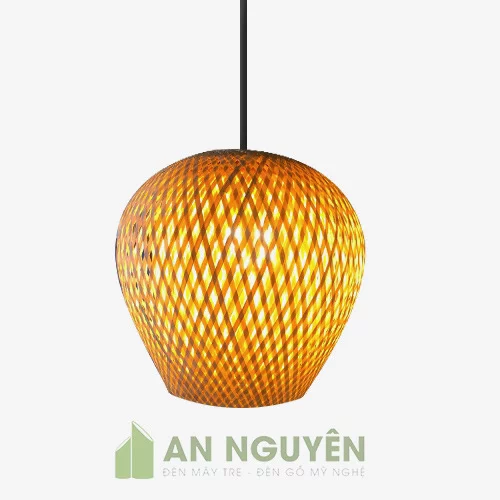 Đèn Mây Tre: Mẫu đèn thả hai lớp mây tre phi 20 cm trang trí