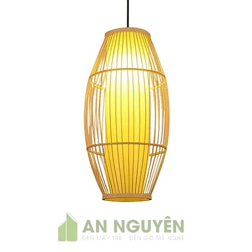 Đèn Mây Tre- Mẫu đèn tăm tre đan có lồng vải hình thoi cỡ lớn (4)