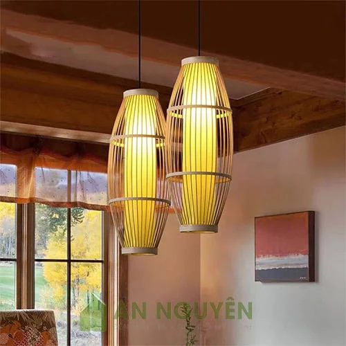 Đèn Mây Tre- Mẫu đèn tăm tre đan có lồng vải hình thoi cỡ lớn (4)
