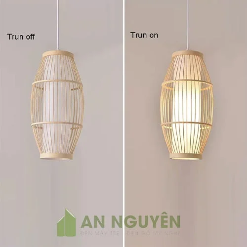 Đèn Mây Tre- Mẫu đèn tăm tre đan có lồng vải hình thoi cỡ lớn (4)