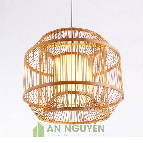 Đèn Mây Tre: Mẫu đèn tăm tre trụ tròn, trụ dài lồng nhau trang trí nhà hàng