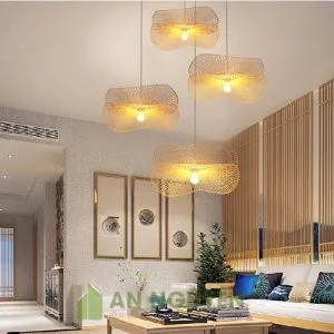 Đèn Mây Tre: Mẫu đèn nan tre đan hai lá sen bắt đối xứng