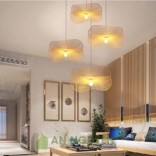 Đèn Mây Tre: Mẫu đèn nan tre đan hai lá sen bắt đối xứng