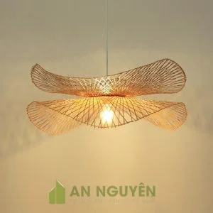 Đèn Mây Tre: Mẫu đèn nan tre đan hai lá sen bắt đối xứng