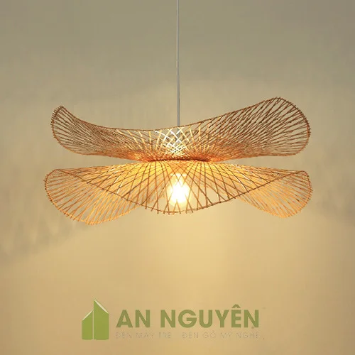 Đèn Mây Tre: Mẫu đèn nan tre đan hai lá sen bắt đối xứng