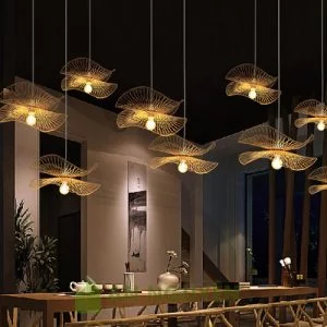 Đèn Mây Tre: Mẫu đèn nan tre đan hai lá sen bắt đối xứng
