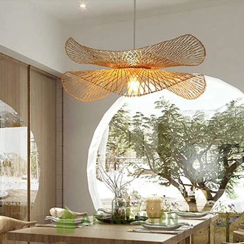 Đèn Mây Tre: Mẫu đèn nan tre đan hai lá sen bắt đối xứng