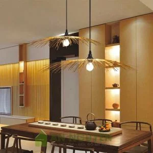 Đèn Mây Tre: Mẫu đèn nan tre đan hình lá sen không vành đơn giản