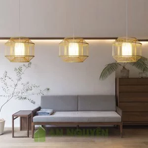 Mẫu đèn tăm tre trụ tròn, trụ dài lồng nhau trang trí nhà hàng