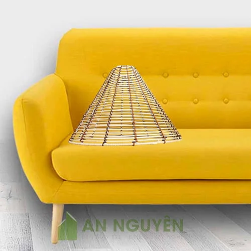 Đèn Mây Tre- Mẫu đèn mây đan trên khung sắt hình chóp cụt trang trí quán ăn (2)