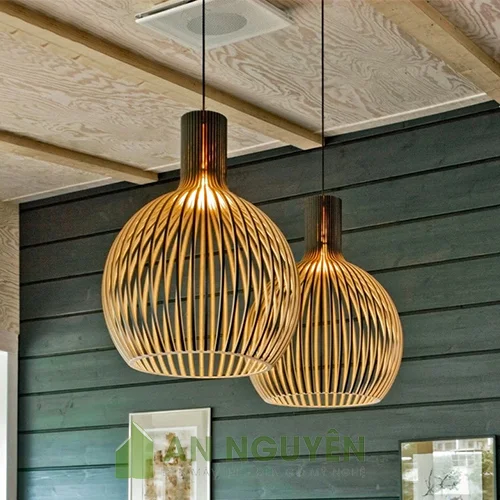 Mẫu đèn gỗ hình củ tỏi trang trí quán cafe, bàn ăn rất đẹp