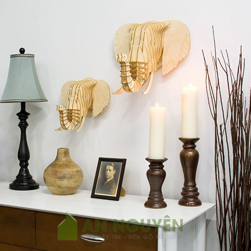 Đầu voi trang trí phòng khách dễ thường bằng gỗ gía rẻ