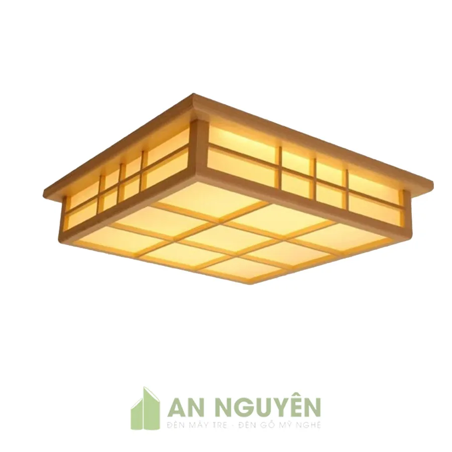 Đèn Gỗ: Mẫu đèn gỗ ốp trần bằng gỗ thật trang trí phòng khách