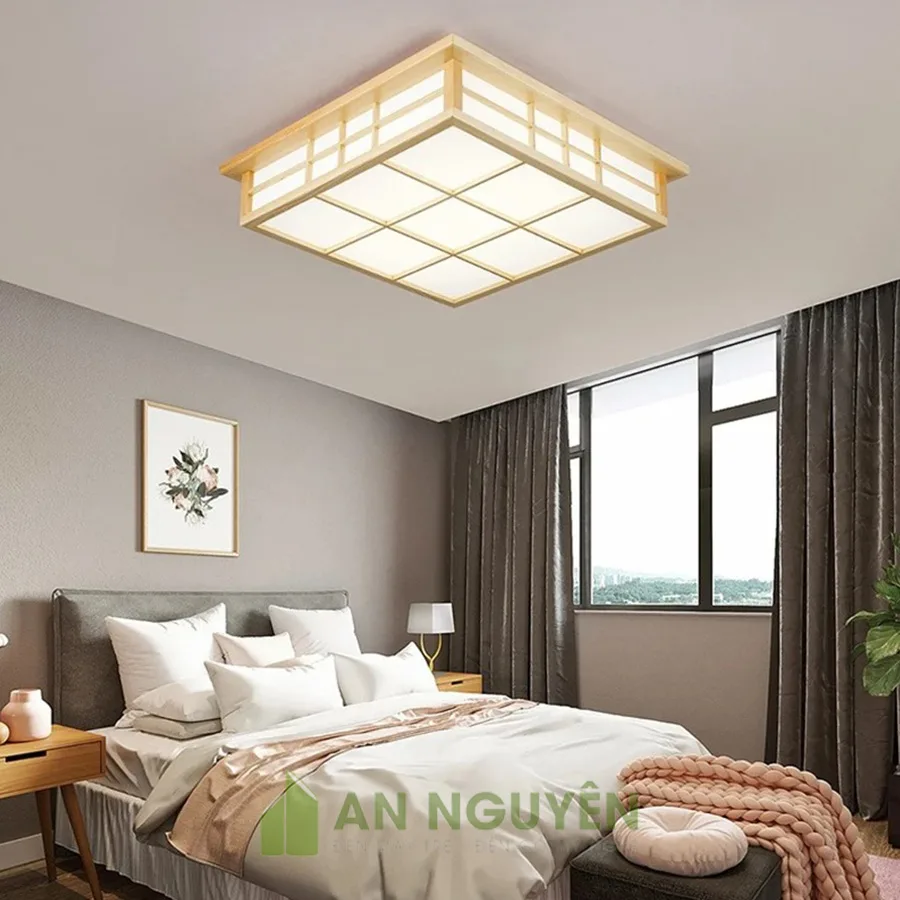 Đèn Gỗ: Mẫu đèn gỗ ốp trần bằng gỗ thật trang trí phòng khách