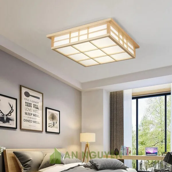 Đèn Gỗ: Mẫu đèn gỗ ốp trần bằng gỗ thật trang trí phòng khách