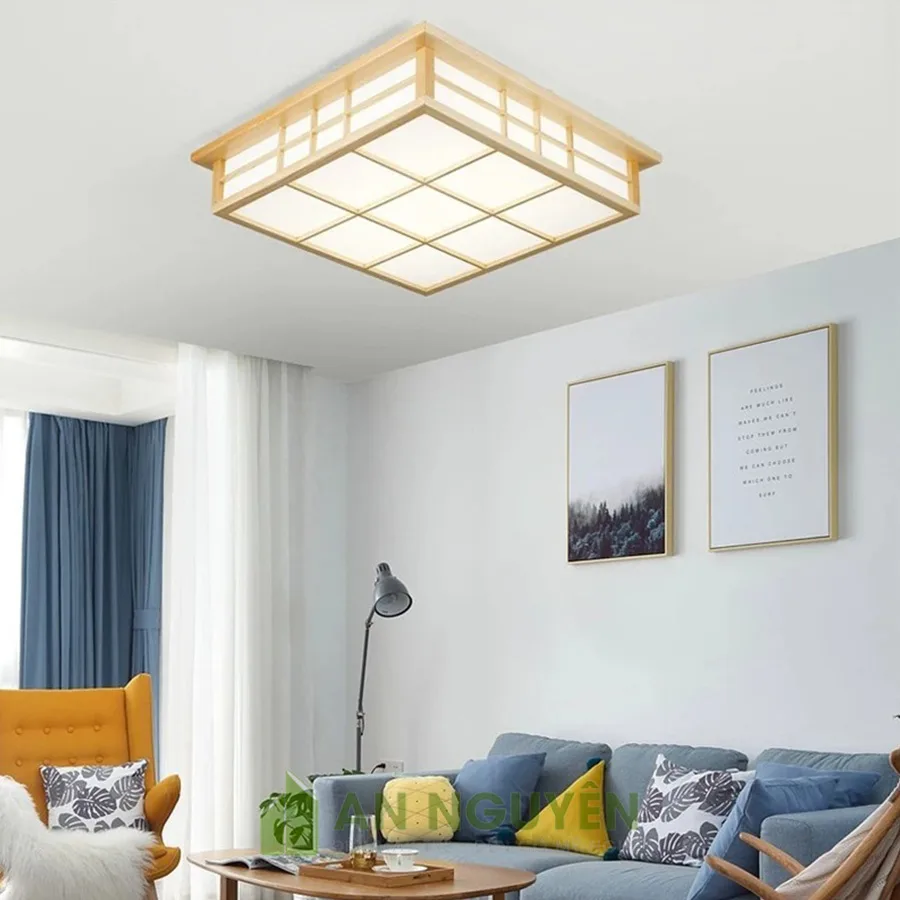 Đèn Gỗ: Mẫu đèn gỗ ốp trần bằng gỗ thật trang trí phòng khách