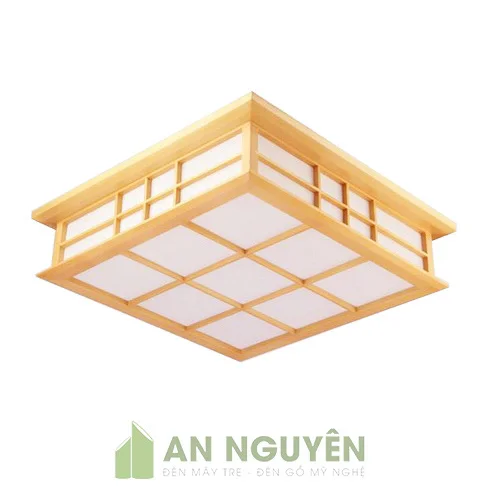 Đèn Gỗ: Mẫu đèn gỗ ốp trần bằng gỗ thật trang trí phòng khách