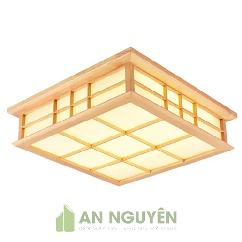 Đèn Gỗ: Mẫu đèn gỗ ốp trần bằng gỗ thật trang trí phòng khách