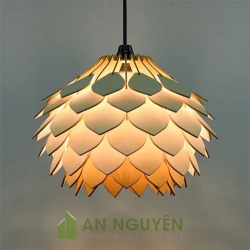 Đèn Gỗ: Mẫu đèn gỗ thả trần lá nhọn kiểu mới nhỏ nhắn trang trí phòng ngủ