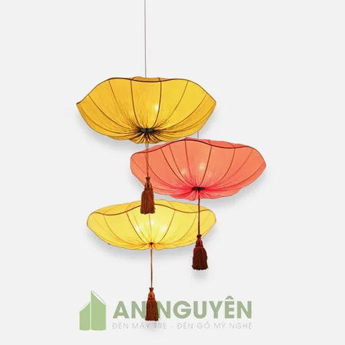 Đèn Vải: Mẫu đèn vải kiểu lá sen nhiều màu sắt trang trí quán ăn
