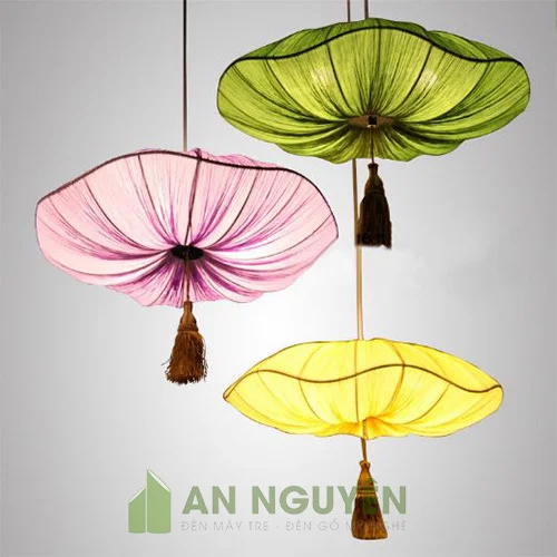 Đèn Vải: Mẫu đèn vải kiểu lá sen nhiều màu sắt trang trí quán ăn