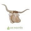 Đầu bò Texas sừng dài bằng gỗ trang trí phòng khách