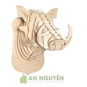 Đầu heo rừng bằng gỗ trang trí vách phòng khách