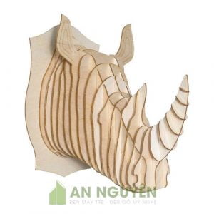Đầu tê giác một sừng bằng gỗ trang trí phòng khách, phòng làm việc