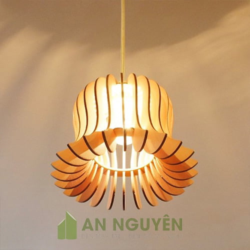 đèn gỗ nan hai tầng loe